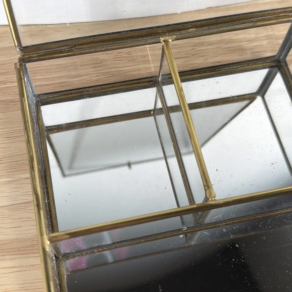 Vintage Mirrored Glass Brass Curio Cabinet Display Multi Shelf Case Shelf 6.5x5